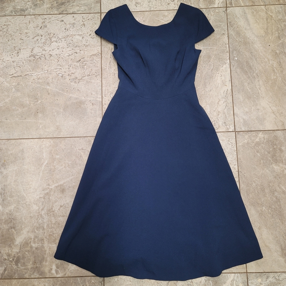 NEW Dress The Population Livia Fit Flare Navy Blue Cap Sleeve Low Back Dress XS - Picture 2 of 5